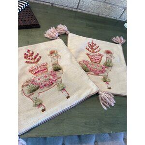 Set Of 2 World Market Llama Throw Pillow Covers With Tassels 16" X 16" Cotton &